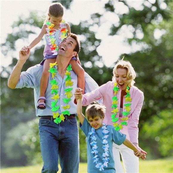 Hawaiian Leis 50 Counts Hawaii Flower Leis Adults + Kids Luau Party Decorations - Picture 2 of 6